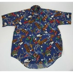 SHELTER ISLAND Men's Hawaiian Novelty COUNTRY CLUB GOLF Shirt Casual Button Sz M
